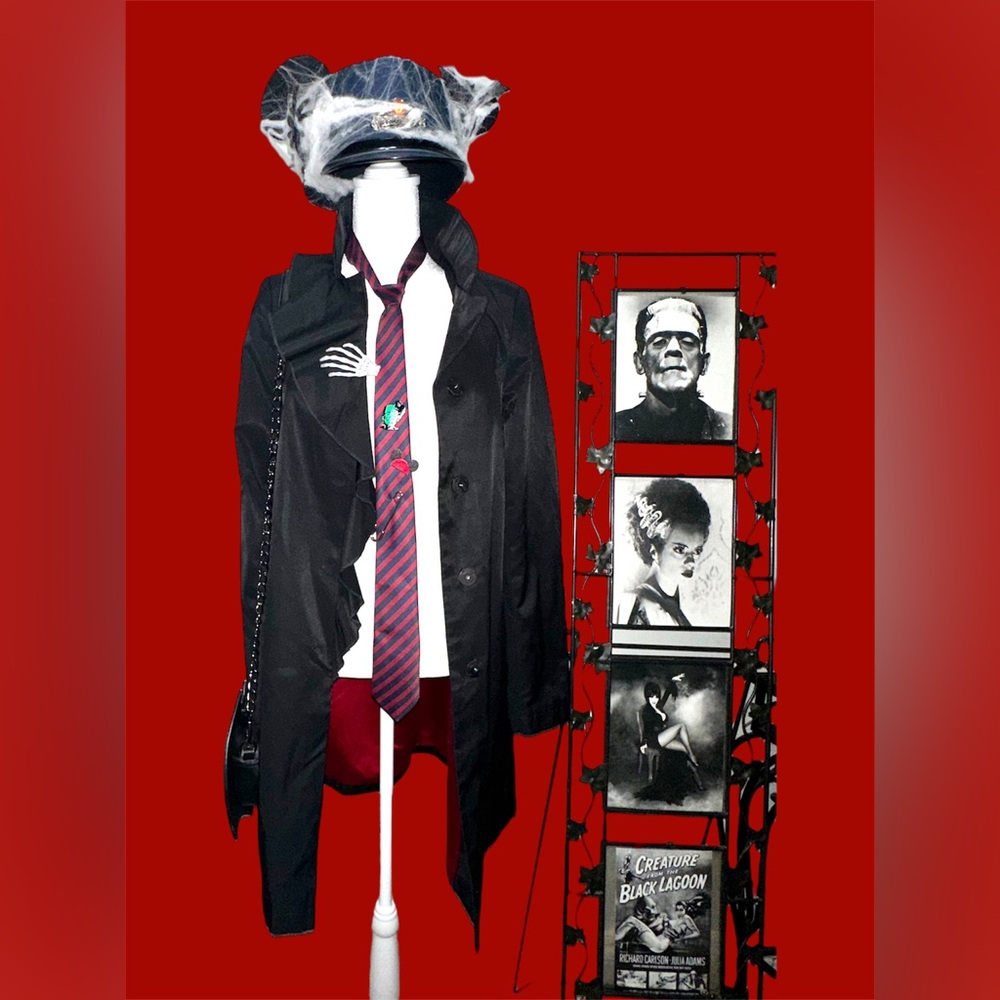 Gothic Dark Academia DKNY Ruffle Coat 🧛🖤🕷️